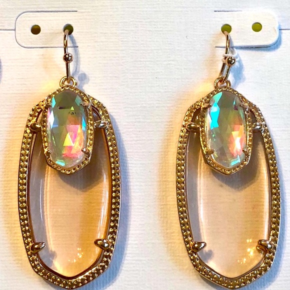 NWT Kendra Scott RARE & Retired Emmy Earrings Clear Peach & Dichroic in ROSE GLD - Picture 15 of 17